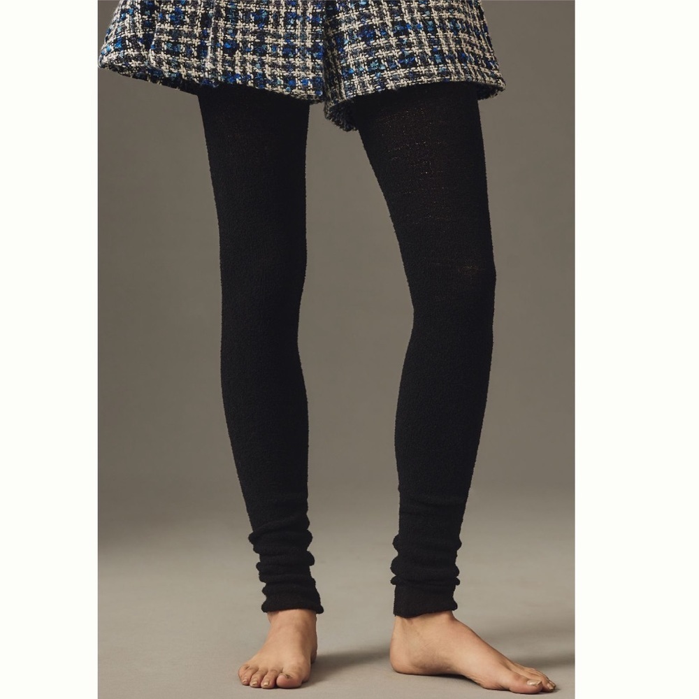 🖤 Anthropologie Boucle Knit Black Leggings Footless Cozy Tights